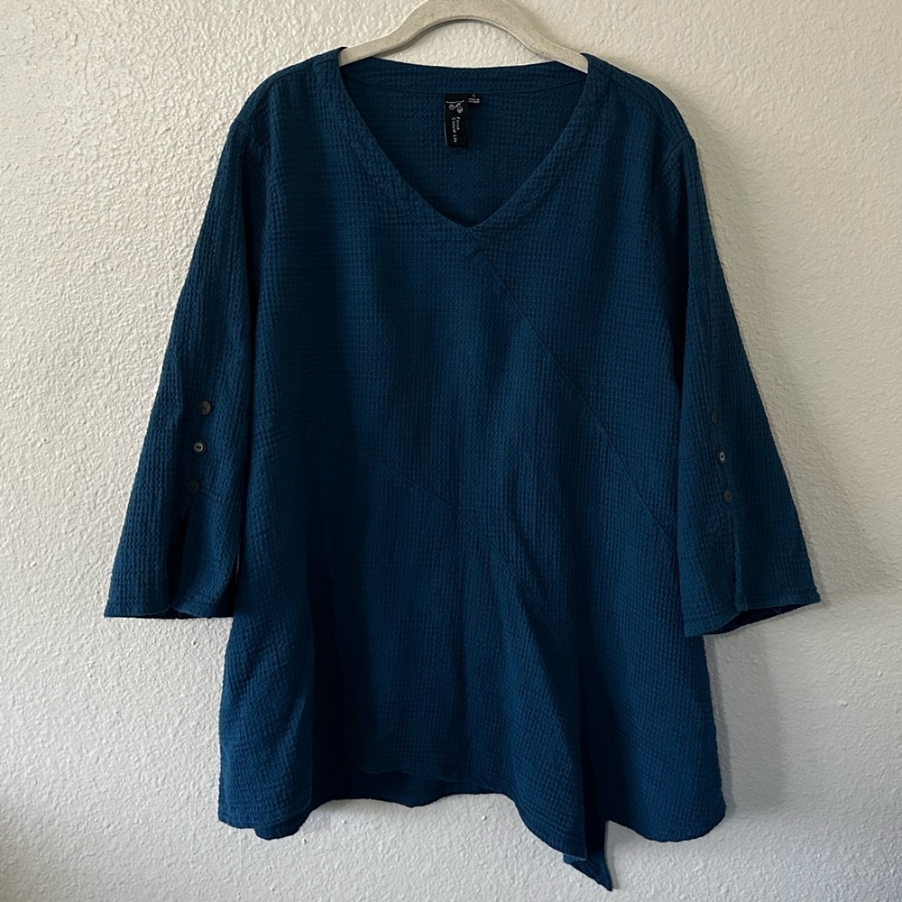 Focus Casual Life |  100% Cotton Blue Waffle Knit Tunic Size Large - Picture 2 of 8